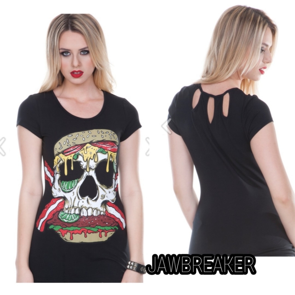WOMEN'S SKULL BURGER T-SHIRT - BLACK